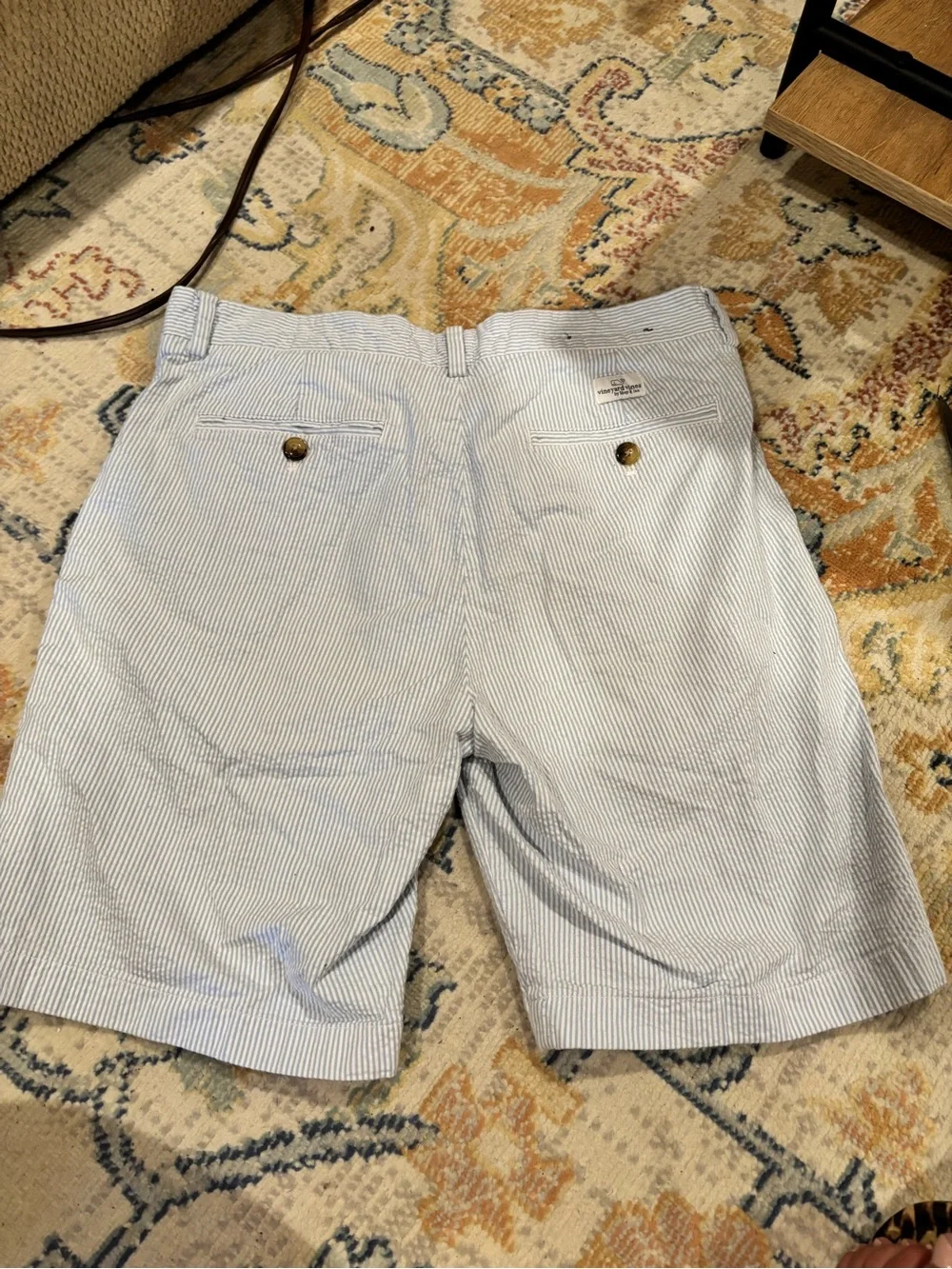 Vineyard Vines Blue and White Seersucker Flat Front Shorts